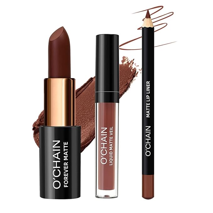 Matte Lipstick & Matte Liquid Lipstick & Lip Liner Makeup Set, All in One Lips Makeup Kits Long-Lasting Wear Non-Stick Cup Not Fade Waterproof Lip Make Up Gift Set (02)