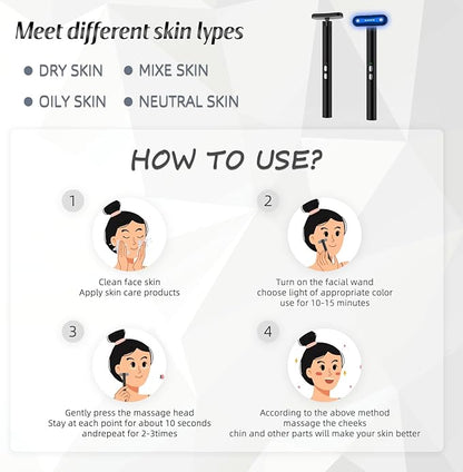 Led-Light-Therapy, 7 Color Face Skincare Wand with Facial Massager LED Face Skin Rejuvenation for Face & Neck & Eye Skincare Equipment Red Light Wand