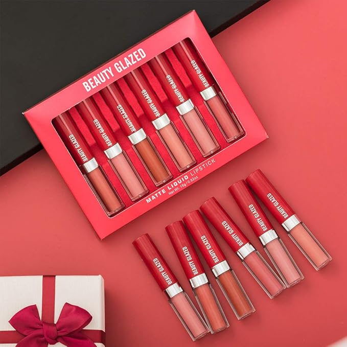 6 Pcs Matte Liquid Lipstick Makeup Set, Non-Stick Cup Long-Lasting Wear Not Fade Waterproof Nude Red Velvet Lip Gloss Beauty Cosmetics Set