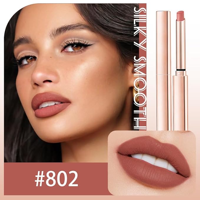 2 Pcs Brown Nude Lipstick Matte Sets,Velvet Lipstick Long