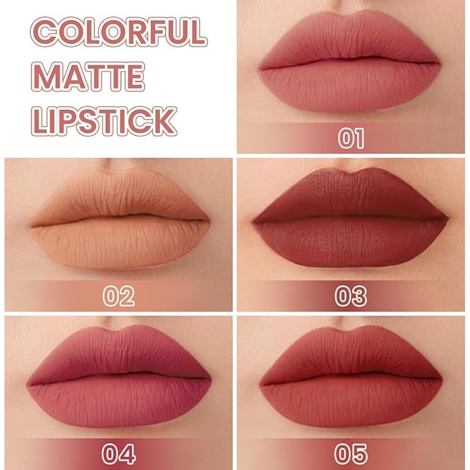 evpct 5Pcs Mauve Orange Brown Rose Dark Ruby Red Matte Velvet Lipstick Set for Women Waterproof Long Lasting Smudge Proof Lip Stain Makeup 24 hour Lip Stain Makeup matte lipstick 24 hours original