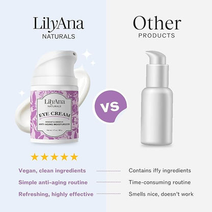 LilyAna Naturals Eye Cream for Dark Circles and Puffiness, Under Eye Cream for Wrinkles and Bags, Anti Aging Cream helps Improve Dryness; for Sensitive Skin 0.5 oz