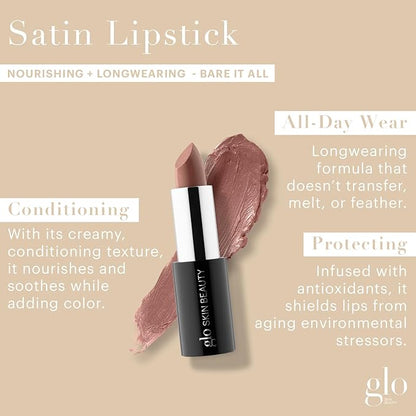 Glo Skin Beauty Satin Lipstick (Bare It All) | Nourishing Longwearing Lip Stick Packed with Skincare Benefits