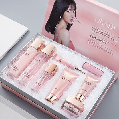 8-in-1 Skincare & Makeup Gift Set with Antioxidant Complex – Cleanser, Toner, Lotion，Serum, Eye Cream，BB Cream & Velvet Lip Color – Hydrating Routine for All Skin Types, Daily Glow Essentials ﻿