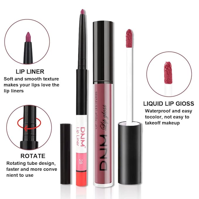 BINGBRUSH 2 Colors Liquid Matte Lipstick and Lipliner Set, Red Lip Tint 24 Hour Waterproof Velvet Nonstick Cup Lipgloss Lip Stain Pigmented Lip Makeup Gift Sets for Girls and Women Labiales28&29
