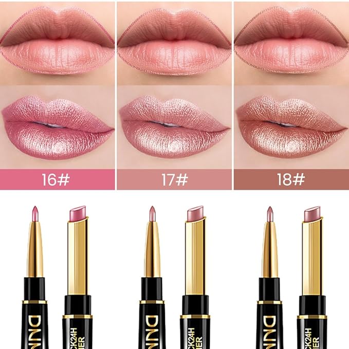 evpct 3Pcs Light Pink Nude Brown Metallic Shine Lip