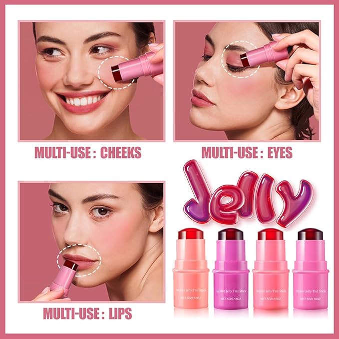 Cooling Water Jelly Tint,Multi-Use Cheek and Lip Stain,Water Jelly Tint Blush Stick,Natural Lasting Blush Lip Gloss - Buildable Watercolor Finish - 1,000+Swipes Per Stick - Vegan, Cruelty Free