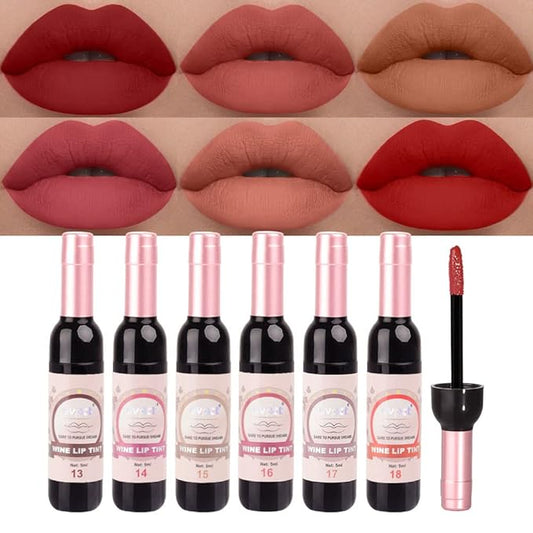 6 Colors Matte Red Wine Liquid Lipstick Pack Set,Wine Lip Tint Long Lasting 24 Hour Waterproof Velvet Nonstick Cup Lipgloss Lip Stain Pigmented Lip Makeup Gift Sets for Girls and Women Labiales