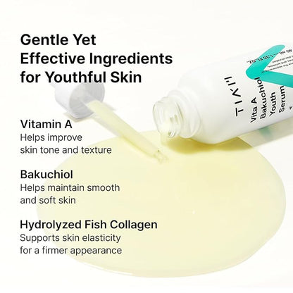 TIAM Vita A Bakuchiol Youth Serum, 1.35 fl oz, Anti-Aging Serum for Wrinkles & Dark Spots, Enhances Firmness & Elasticity, Retinol Alternative for Sensitive Skin, Korean Skin Care
