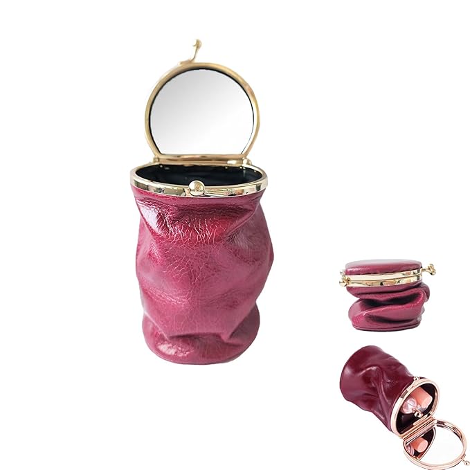 Leather Lipstick Pouch Mini Cosmetic Bag with Mirror Bag