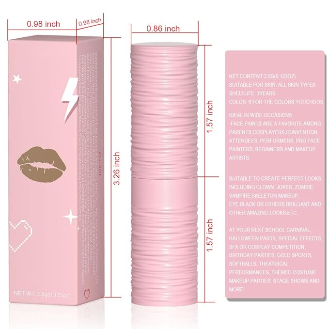 Kaely 2Pcs Lip Face Body Paint Stick,Eye Black Stick,Halloween Cosplay Birthday Party Clown Makeup Sets,Easy to Color,Black Matte Lipstick Set,labiales magicos 24 horas originales