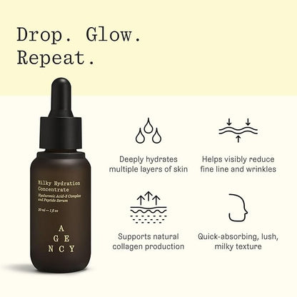 Milky Hydration Concentrate, Anti-Aging Hydrating Face Serum, Hyaluronic Acid-5 Complex and Peptides, Visibly Plumps and Smooths Skin, Agency by Curology, 1 fl oz