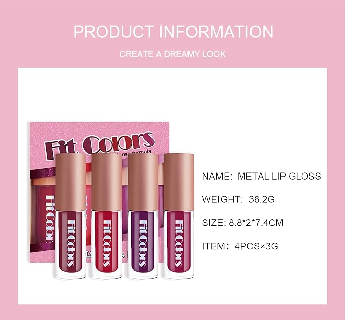 4 Colors Glitter Lipsticks Diamond Shimmer Metallic Lip Glitter