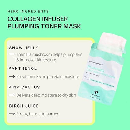 Plumping Face Masks (10-Pack) Korean Skincare Infused with Collagen, Snow Jelly, Panthenol, Niacinamide & Ceramide - Volumizing Solution for Fuller, Youthful Skin