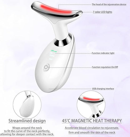 Face and Neck Tool, 7 in 1 Electric Facial Device for Wrinkle Removal at Home Daily Use (White)