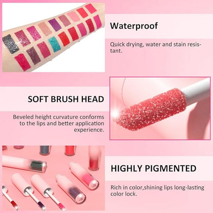 Matte to Glitter Liquid Lipstick Lip Makeup,Diamond Shiny Brown Nude Pink Glitter Sparkly Glossy Metallic Shimmer Sparkle Waterproof Lipstick Lip Gloss for Women Lip Stain Long Lasting 24 hours