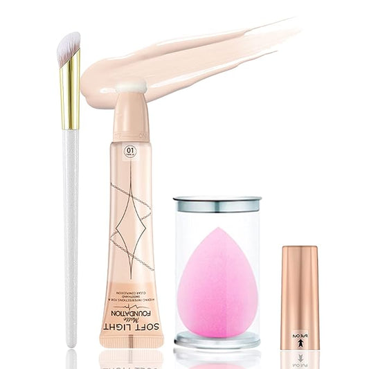 Air Cushion Foundation Beauty Kit,Matte Concealer Foundation Liquid -01 Ivory