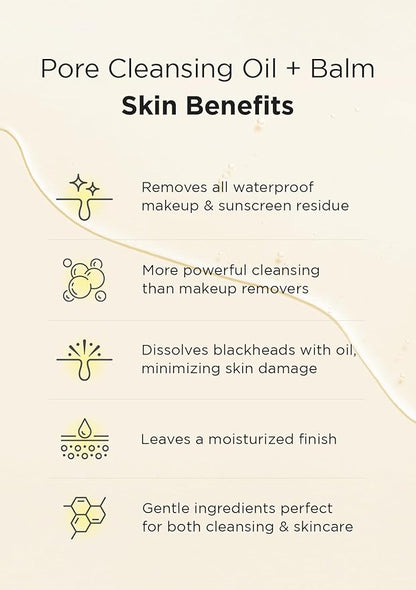 Hanskin PHA Pore Cleansing Oil and Cleansing Balm, Sample Trial Size, Travel Size Mini Makeup Remover Set, Gentle Blackhead Cleanser for Sensitive Skin [30 ml/Pack of 2] + [8g/Balm]