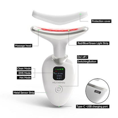 Facial Massager for Face and Neck, Red-Light-Therapy-for-Face and Neck, Face culpting Wand with 7 Color, at-Home Face Tool for Skin Care, Christmas Gifts for Women