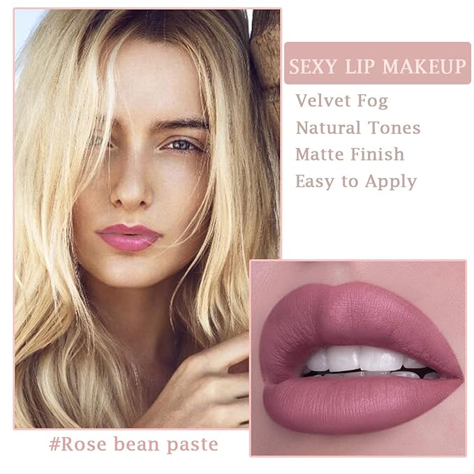 Matte Nude Lipstick,Nudes Paper Tube Lipsticks Smooth Velvety Lip Gloss, Long Lasting Lip Stick Non-Stick Cup Amber Lip Stick,Senior Matte Lip Makeup Gifts for Women and Girls (#06 Rose bean paste)