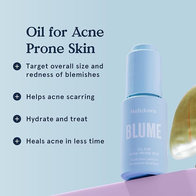 Blume Meltdown Face Oil for Women & Men - Non-Comedogenic Acne Serum with Rosehip Oil, Blue Tansy & Black Cumin Seed - Helps Reduce Redness, Smooth Texture & Hydrate - Cruelty-Free & Vegan (0.5 oz)