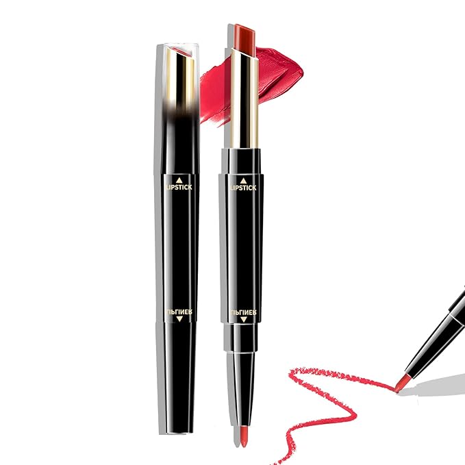 Boobeen 2 in 1 Double Head Lipstick & Lip Liner Makeup Set Matte Velvet Lipgloss Lipstick Creamy Lip Pencil for Women, Long-lasting and Non-smudge