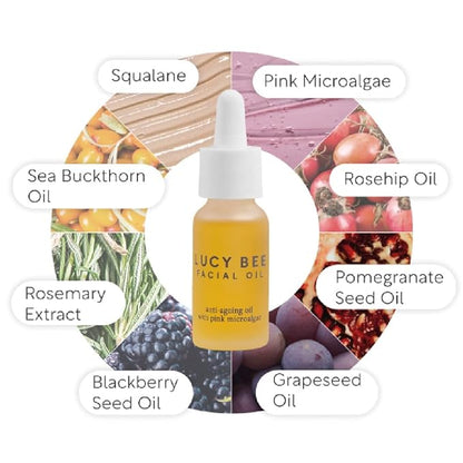 Face Oil, Certified Organic, Antioxidant Rich Facial Oil, Pink Microalgae, Vitamin E & Squalane, Lightweight & Luxurious, Dermatologist Approved, Cruelty Free & Vegan, 0.6fl oz