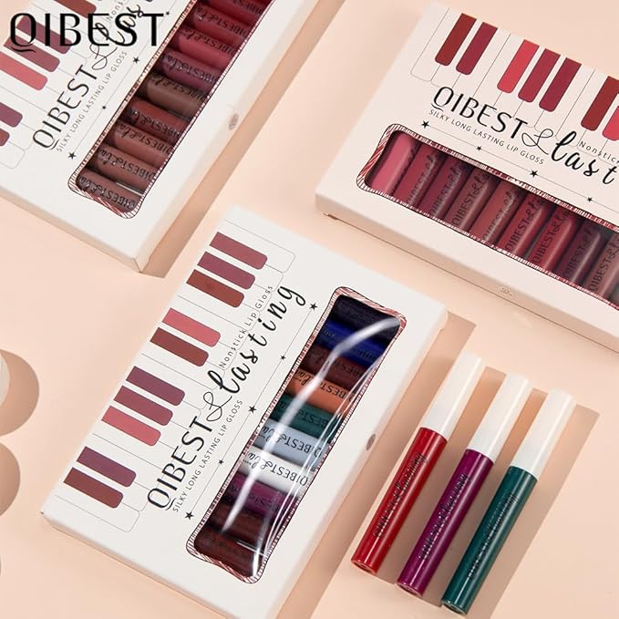 QiBest 12Pcs Velvet Matte Liquid Lipstick Makeup Sets Lipstick