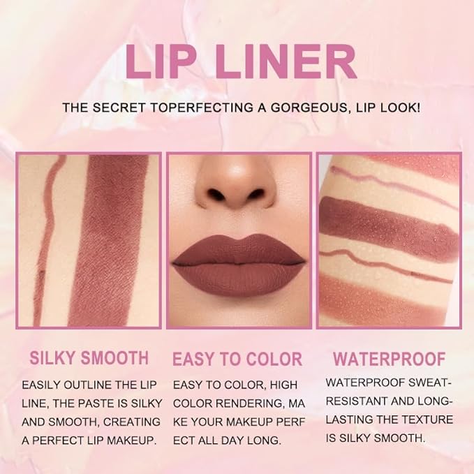 evpct 3Pcs Chestnut Nude Brown Matte Lip Line
