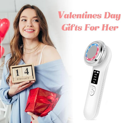 Red Light Therapy for Face and Neck Wrinkles, Anti-Aging Facial Wand, Cold Mold & Warm Deep Clean Skin Care Tools (Off-White)