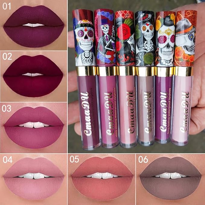 Skull Style Lipstick Matte Red Pink Purple Brown Long