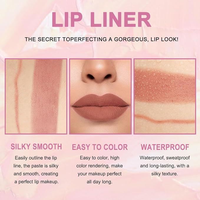 evpct 1Pcs Nude Brown Lip Liner and Lipstick