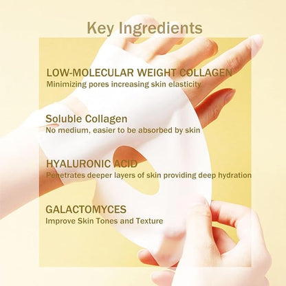 Bio Collagen Face Mask 8Pcs, Bio-Collagen Deep Mask Overnight, Korean Face Mask Pure Collagen Films Deep Hydrating Firming Lifting Anti Wrinkle Hydrogel Mask Skincare (8Pcs)