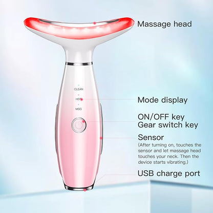 Neck Face Massager, Skin Care Face Massage Tool, 3-in-1 Facial Massager, Face Sculpting Tool with Thermals, Vibration (Pink)