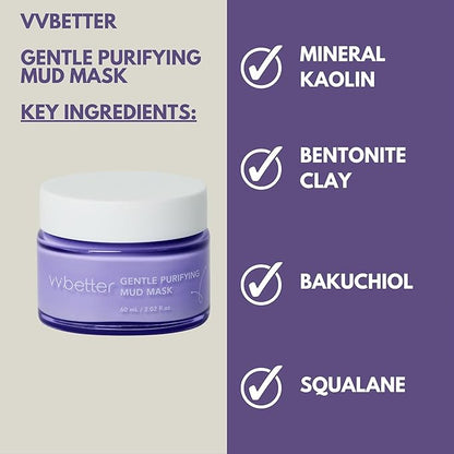 Gentle Purifying Mud Mask - Bentonite and Kaolin Clay Mask for Blackheads and Pores - Mineral Detox Korean Skincare for Glowing and Balanced Skin - For All Skin Types - 2.02 Ounces