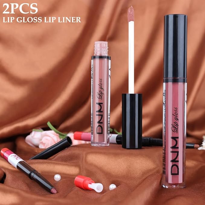 BINGBRUSH 2 Colors Liquid Matte Lipstick and Lipliner Set, Red Lip Tint 24 Hour Waterproof Velvet Nonstick Cup Lipgloss Lip Stain Pigmented Lip Makeup Gift Sets for Girls and Women Labiales28&29