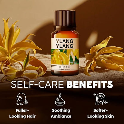 Kukka Ylang-Ylang Essential Oil for Skin Hair & Diffuser - 0.34 Fl Oz - 100% Pure Natural, Floral Scent, for Aromatherapy,Bath Bomb & Soap Making Scent DIY