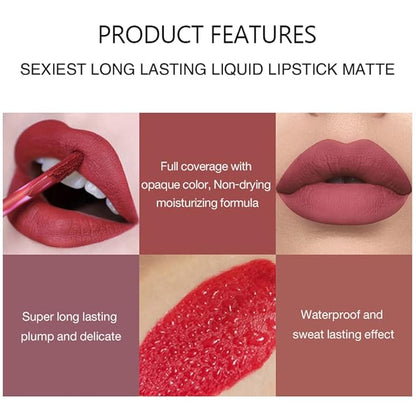 Lipstick Matte Lipstick Liquid Makeup Set, 6Pcs Long-Lasting Long-Lasting