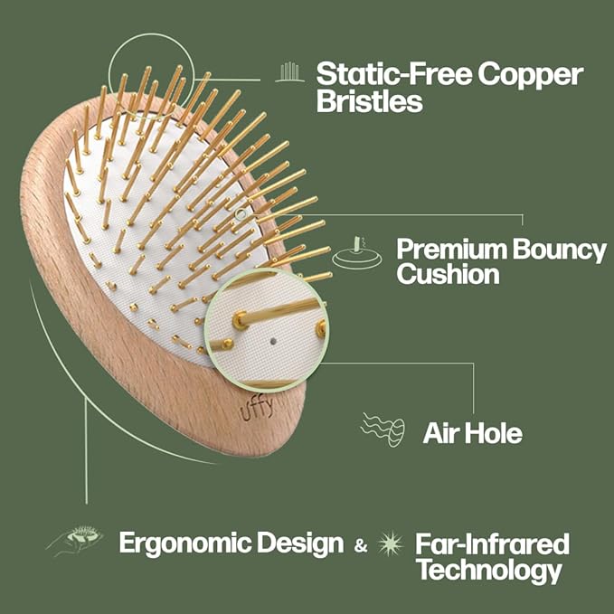 Uffy Acubrusher – Bamboo Bristle Gua Sha Hair Brush - Ergonomic Scalp Massager for Dandruff & Hair Growth, Suitable for All Hair Types - Ideal Gift for Mom in Beech Wood