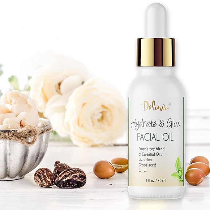 Deluvia Hydrate & Glow Facial Oil, Essential Oils for Dry Skin, Good for Sensitive Skin, Deep Moisturizer, Skin Care by Deluvia