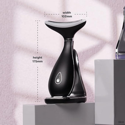 Lily Neck Face Massager Skin Rejuvenation Device (Black) with Triple Action LED, Natural Jade Comb Head Massager Scalp Massage Comb