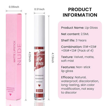 4Pcs Velvet Matte Liquid Lipstick Lipgloss Makeup Sets,Red Lipgloss