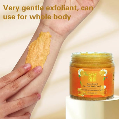 KAV Salt Body Scrub - Natural Exfoliating Salt Scrub for Body and Face, Helps with Moisturizing Skin, Dead Cell Removal, Rejuvenation and Relaxation, 4 Scents (Honey)