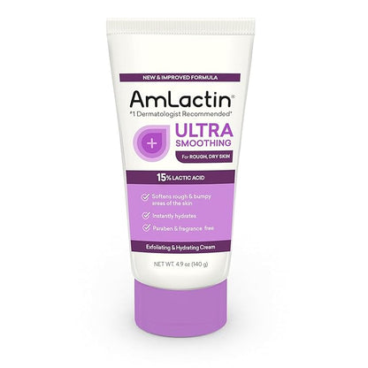 AmLactin Intensive Healing Body Lotion for Dry Skin – 7.9 oz Pump Bottle & Ultra Smoothing-4.9 oz Body & Hand Cream with 15% Lactic Acid-Exfoliator and Moisturizer for Rough and Bumpy Dry Skin