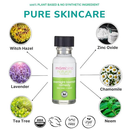 Overnight Blemish Solution Roll-On | Acne & Pimple Spot Care | Tea Tree & Plant-Based Formula | Cruelty-Free Skincare | 15 ml – Mambino Organics 3-Pack