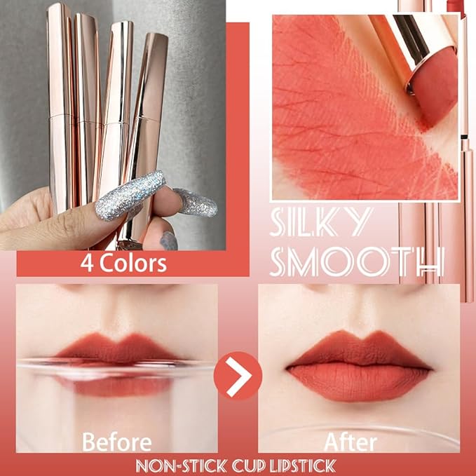 2 Pcs Brown Nude Lipstick Matte Sets,Velvet Lipstick Long