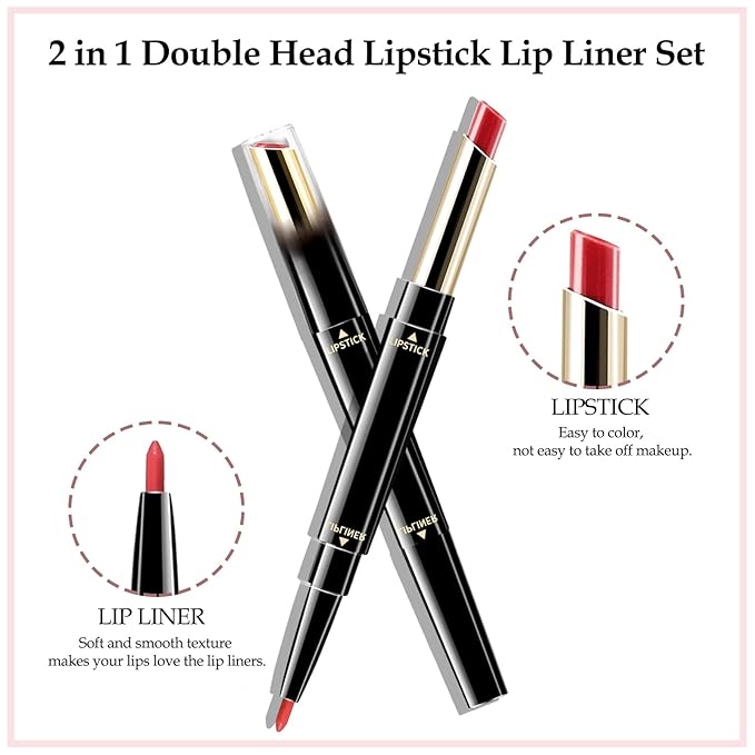 Boobeen 2 in 1 Double Head Lipstick & Lip Liner Makeup Set Matte Velvet Lipgloss Lipstick Creamy Lip Pencil for Women, Long-lasting and Non-smudge (#06)