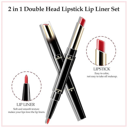 Boobeen 2 in 1 Double Head Lipstick & Lip Liner Makeup Set Matte Velvet Lipgloss Lipstick Creamy Lip Pencil for Women, Long-lasting and Non-smudge (#06)