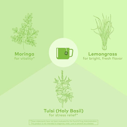 ORGANIC INDIA Tulsi Moringa Tea Bags - Holy Basil, Lemongrass, Moringa Leaves, Stress Relieving & Nourishing, Immune Support Tea, Vegan, Certified Organic, Caffeine-Free - 18 Infusion Bags, 6 Pack