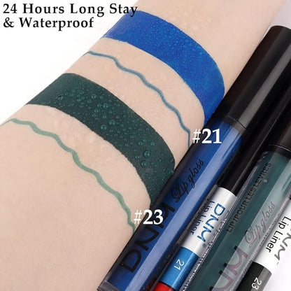 2 Colors Liquid Matte Lipstick and Lipliner Set, Blue Green Lip Tint 24 Hour Waterproof Velvet Nonstick Cup Lipgloss Lip Stain Pigmented Lip Makeup Gift Sets for Girls and Women Labiales21&23